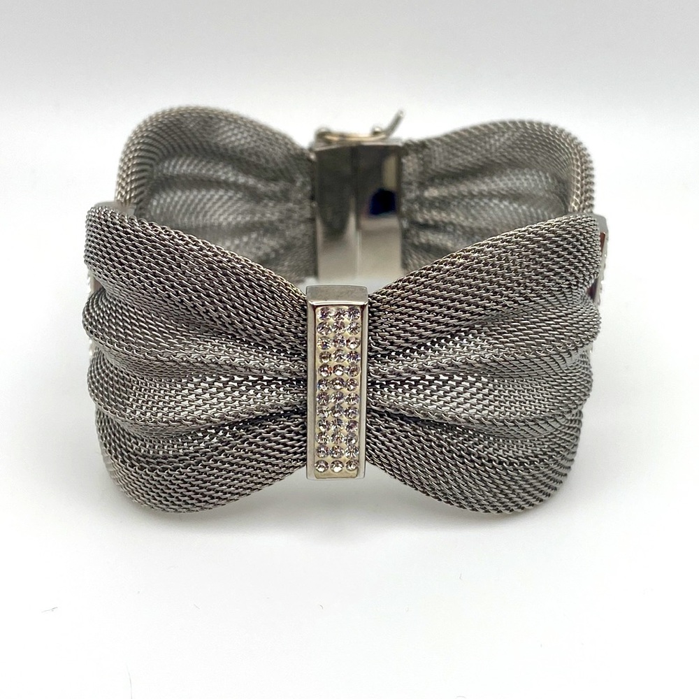 Stainless Steel Silver Crystal Mesh Clasp Bracelet